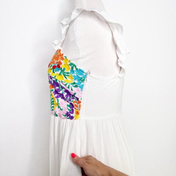 J.Marie Women Dress Size M White Linen Blend Embroidered Sleeveless Summer Beach - Picture 4 of 14